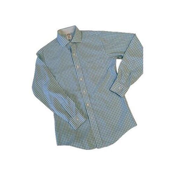 Brooks Brothers Classic Work &‎ Casual Men's Shirt 14 1/2 Aqua Gingham Plaid - Picture 1 of 6